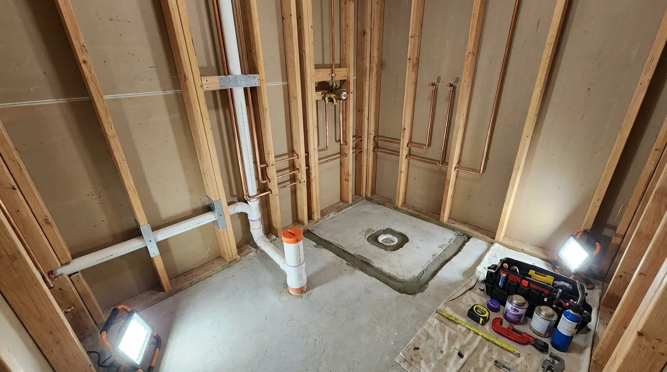 Bathroom rough-in plumbing during remodel by Johns Plumbing LLC in Layton