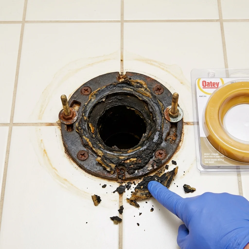Failed wax ring showing water seepage at the base of a toilet in a Layton, UT home