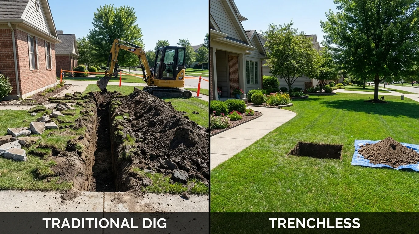 Trenchless sewer repair with minimal yard damage versus traditional excavation in Layton, UT
